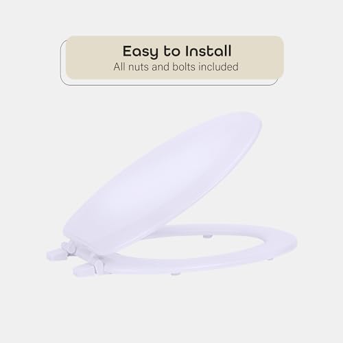 Elongated Wood Toilet Seat White - 19 Inch - Easy to Install