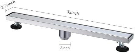 AGANS 32-inch Linear Shower Drain with Hair Strainer and Leveling Feet