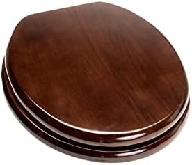 Traditional Round Toilet Seat with Dark Brown Stain and Oil Rubbed Bronze Hinges