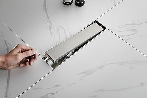 YLIEHS 12 Inch Linear Shower Drain with Hair Strainer and Brushed Nickel Finish