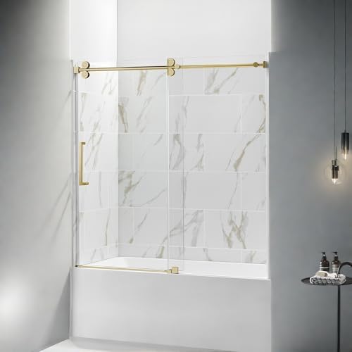 ChicFurnit 56-60 Frameless Shower Door with Gold Hardware 1