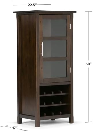 SIMPLIHOME Avalon 12-Bottle Wood Wine Rack Cabinet in Dark Tobacco Brown