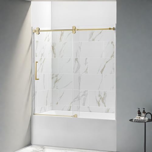 ChicFurnit 56-60 Frameless Shower Door with Gold Hardware 1