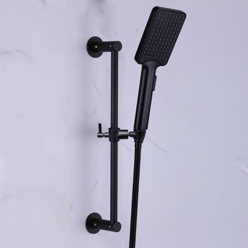 YDmeet Adjustable Shower Slide Bar with 360 Rotation - Black