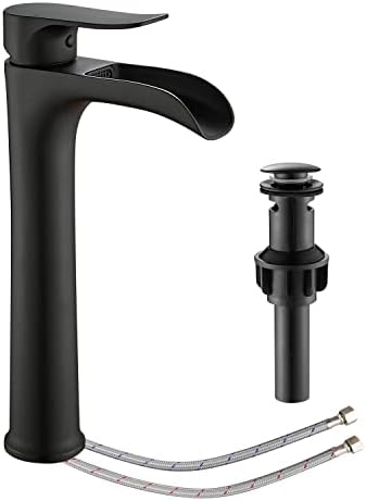 YUNDOOM Matte Black Vessel Sink Faucet with Waterfall Design