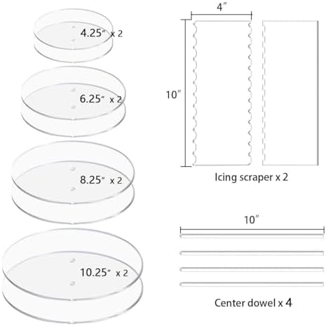 Boyun Clear Acrylic Cake Discs Set with Dowels and Icing Scraper