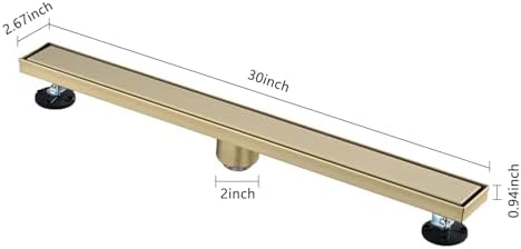 Neolun 30-Inch Linear Shower Drain with Hair Strainer and Leveling Feet