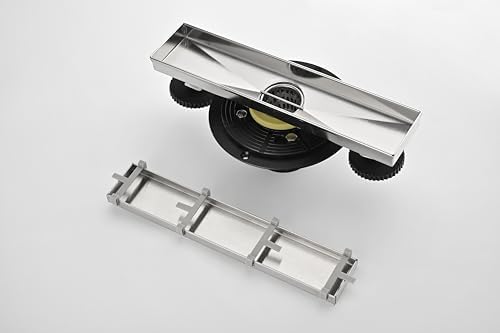 YLIEHS 12 Inch Linear Shower Drain with Hair Strainer and Brushed Nickel Finish