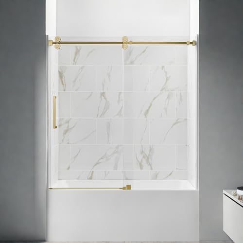 ChicFurnit 56-60 Frameless Shower Door with Gold Hardware 1