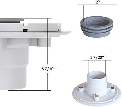 USHOWER 2 Inch Drain Base Flange with Rubber Coupler - White