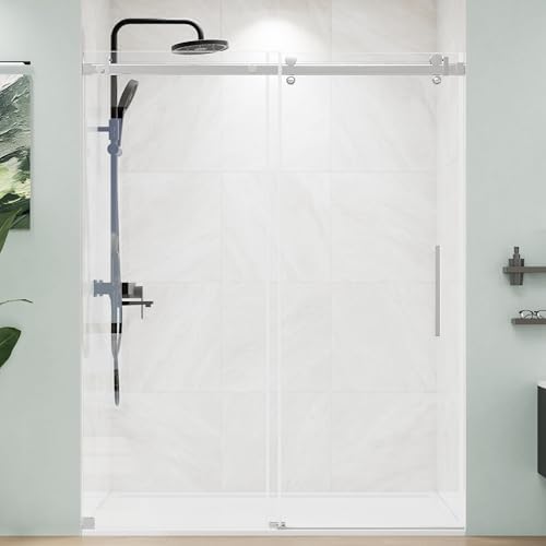 Frameless Glass Shower Door 56-60 x 75 Silver Stainless Steel