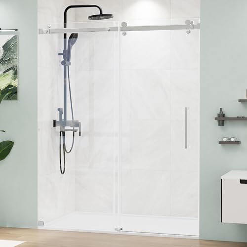 Frameless Glass Shower Door 56-60 x 75 Silver Stainless Steel
