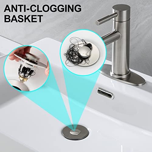 Universal Sink Stopper - Brushed Nickel Drain Plug with Anti-Clogging Strainer