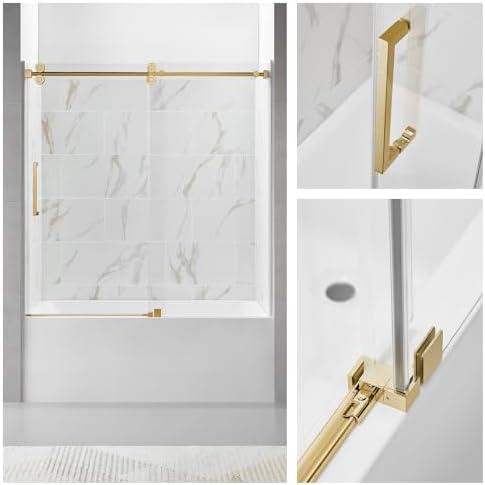 ChicFurnit 56-60 Frameless Shower Door with Gold Hardware 1