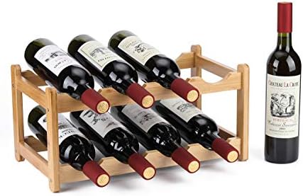 Homevany 8-Bottle Bamboo Wine Rack 2-Tier Space-Saving Entry