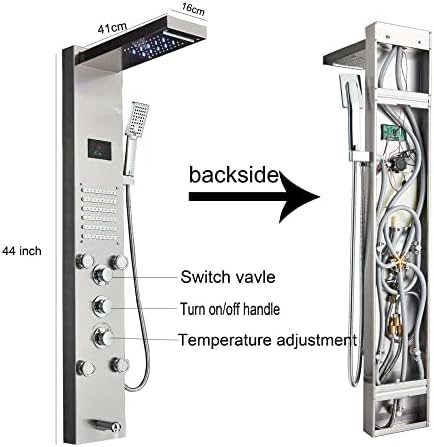 Gougeltd LED Light Shower Panel Tower Rainfall Head with Massager Jets