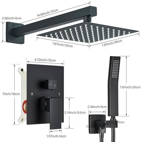Ackwave Matte Black Rain Shower System Set