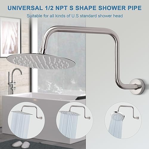 HarJue S Shaped Shower Arm 16 Inch Brushed Nickel