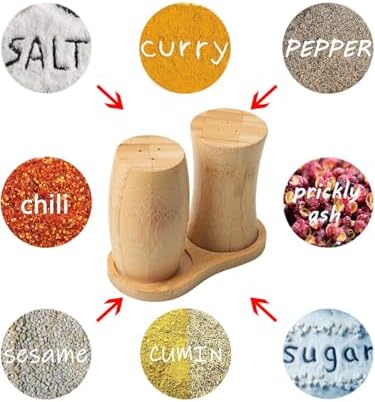 ZTHapwa Bamboo Salt Pepper Shaker Set of 2