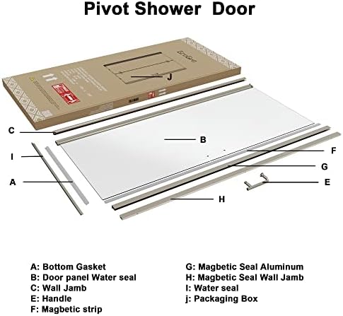 ExBrite Pivot Frameless Shower Door 36-375x72in Brushed Nickel