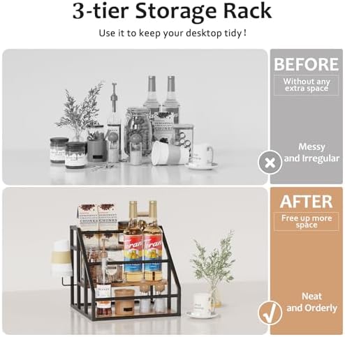 Vantimo Coffee Syrup Rack Organizer 3 Tier Rustic Brown 1