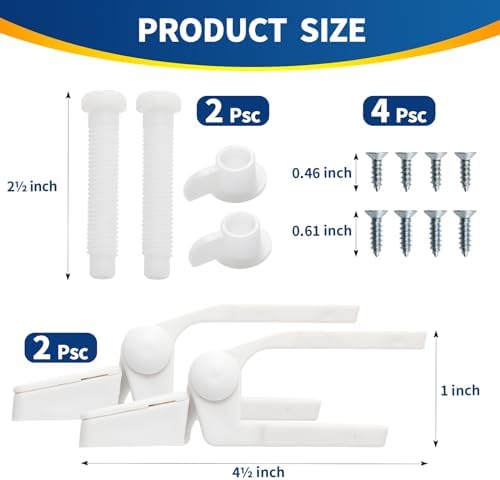 Toilet Seat Hinge with Plastic Bolts Kit - White Pair