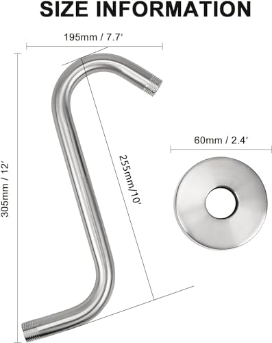 NearMoon S-Shaped Shower Head Riser 12 Inch Brushed Nickel 2 Pack