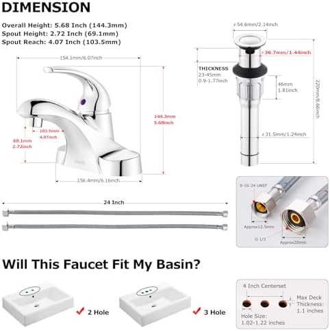 PARLOS Single Handle Chrome Bathroom Faucet with Drain Assembly