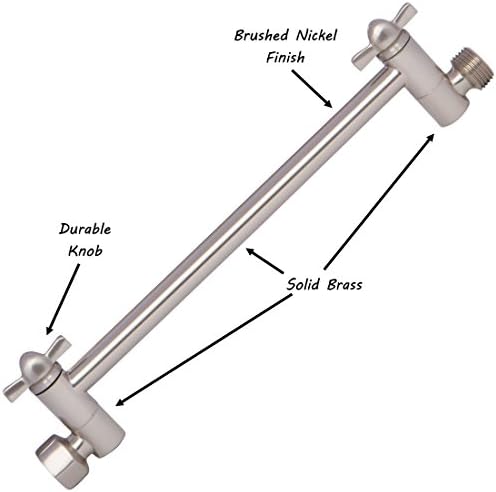 Aqua Elegante Adjustable Shower Head Arm - 10 Inch Brushed Nickel Brass Extension