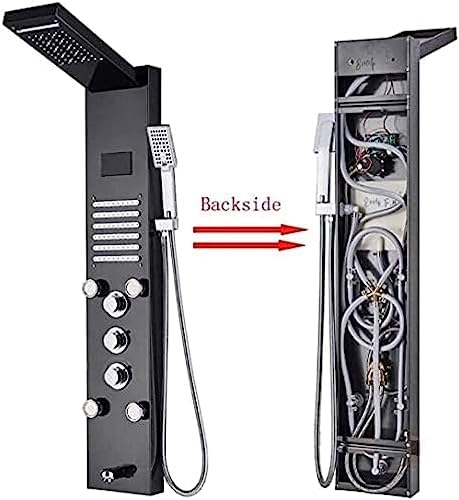 TECKI Shower Panel Column with 5 Functions Hydromassage and Handheld Shower - Gold Black