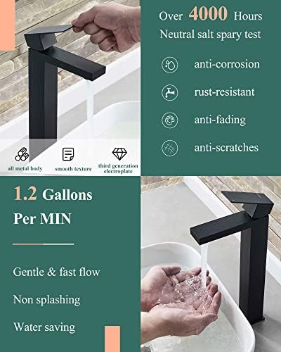 KUZOR Tall Vessel Sink Faucet Matte Black 1 Hole 125 Inch