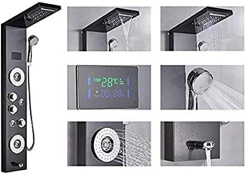 Gougeltd LED Shower Tower Panel Black Stainless Steel