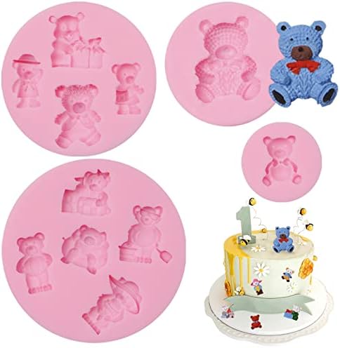 Teddy Bear Silicone Molds 4Pcs for Cake Candy Decoration