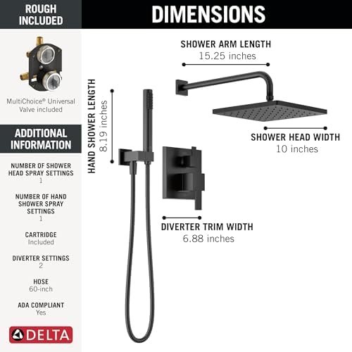 Delta Modern Raincan 2-Setting Square Shower System Black