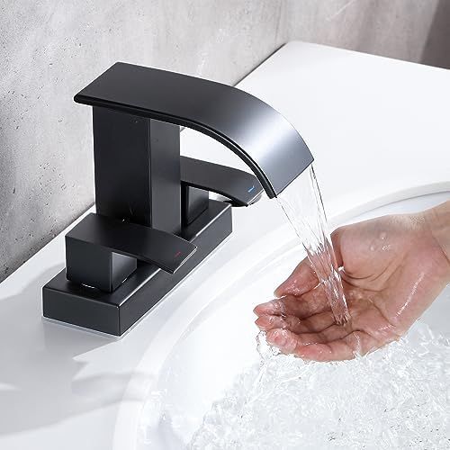 Black Waterfall Bathroom Faucet with Pop Up Drain and Overflow