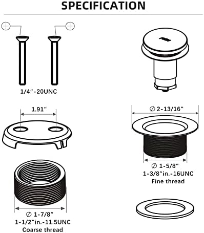Citymoor Matte Black Bathtub Drain Kit Universal All Metal