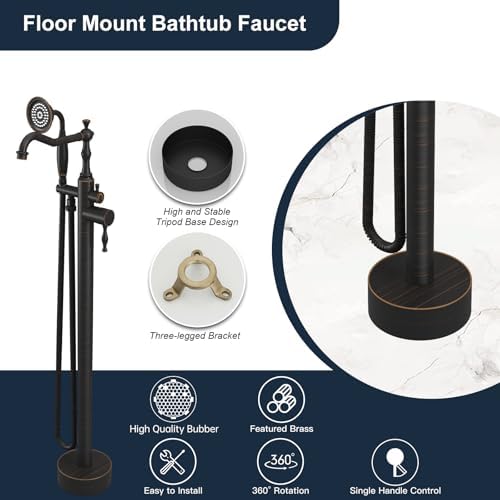 Kroias Oil Rubbed Bronze Floor Mounted Tub Faucet with Handheld Shower