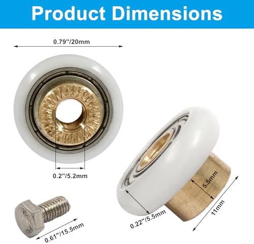 8 Pcs 20mm Shower Door Wheels Rollers Runners with Box