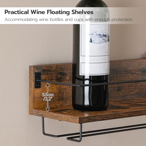 HOOBRO Wall Mounted Wine Rack 2 Pack Rustic Brown and Black