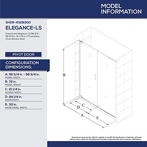 DreamLine Elegance LS Frameless Pivot Shower Door - Satin Black