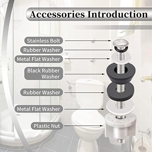 4PCS Universal Toilet Seat Hinge Bolts Kit with Stainless Steel and Rubber Washers