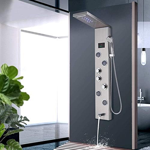 Gougeltd Bathroom Shower Panel System with LED Temperature Display and Massage Jets 1