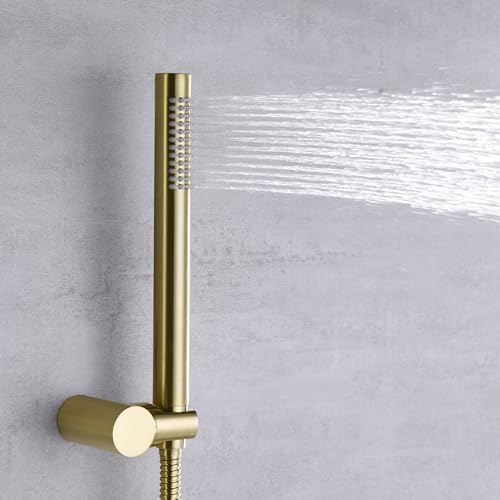 Sumerain Brushed Gold Shower System with Rain Head and Hand Shower