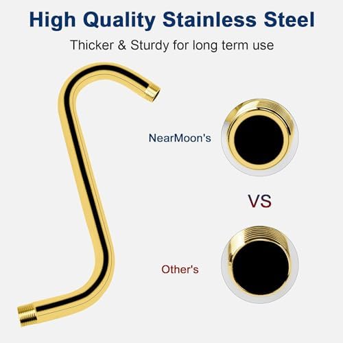 NearMoon S Shaped Shower Head Riser 12 Inch Chrome Gold