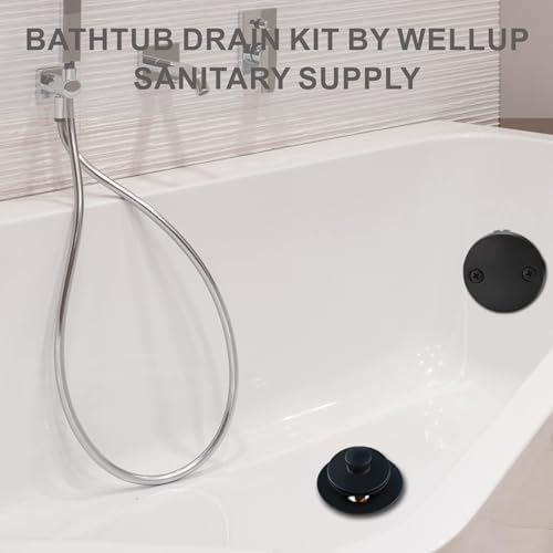 WELLUP Matte Black Tub Drain Conversion Kit with Overflow Faceplate