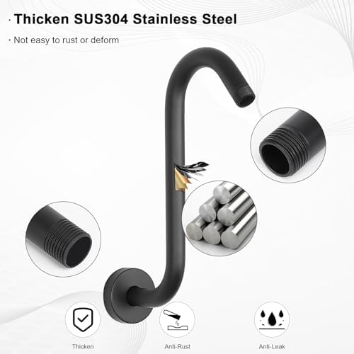 HarJue S Shaped Shower Arm 10 Inch Matte Black