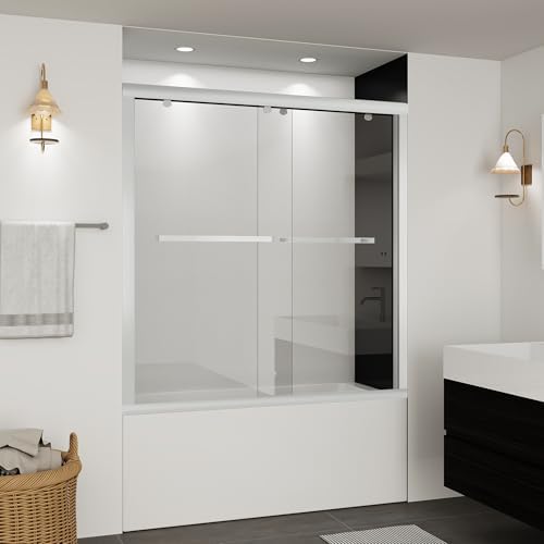 BoBliss Double Sliding Shower Door 59x59 with Chrome Handle and Towel Bar