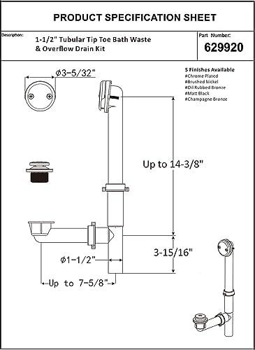 Artiwell 1-12 Black Tubular Bath Drain Kit