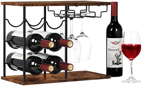 LIANTRAL Freestanding Wine Rack 6 Bottles 4 Glasses