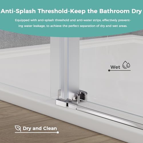 Frameless Glass Shower Door 56-60 x 75 Silver Stainless Steel